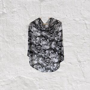 Poncho Women's S-L Black White Floral Cowl Neck Y2 2000s